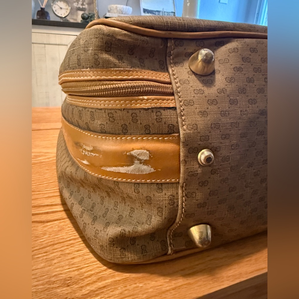 Vintage Gucci GG Monogram Suitcase Travel Bag Carry-On Brown Tan - Picture 12 of 16